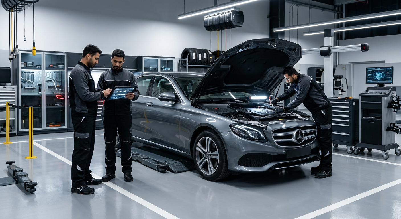 مرسيدس E-Class تخضع للصيانة الدورية في مركز خدمة متطور بالسعودية